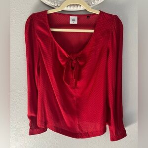 CAbi Red Blouse with Bow Accent